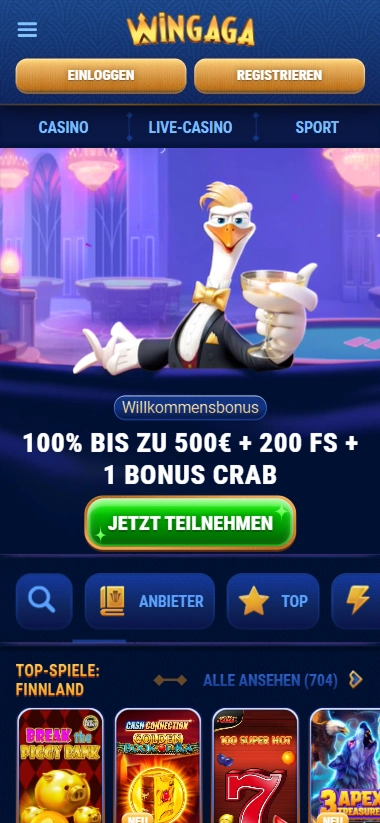 Willkommensbonus 100% bis 500€ + 200 FS + 1 Bonus Crab
