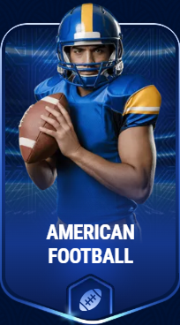 Amerikanischer Football Spieler im blauen Trikot mit Ball